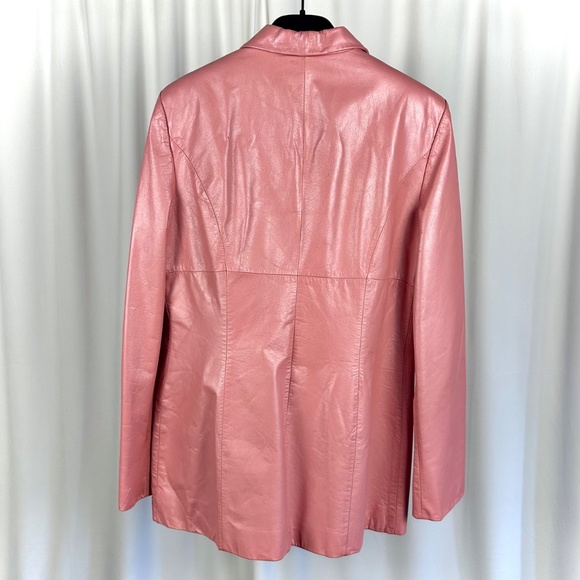 Vintage Danier Leather Metallic Bubblegum Pink Car Coat Jacket • Blazer Size S/M - Picture 7 of 10